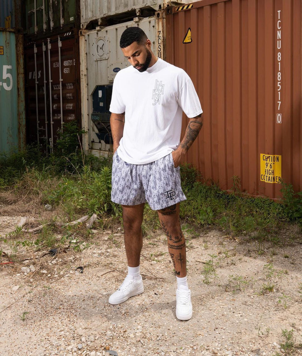 Light Grey LOGO GYM Mesh Shorts
