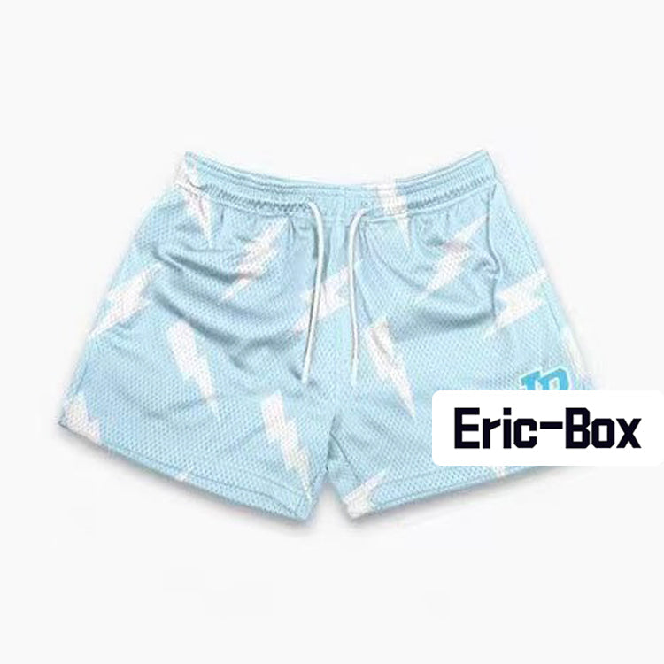 Lightning Bolt Print Light Blue Mesh Shorts