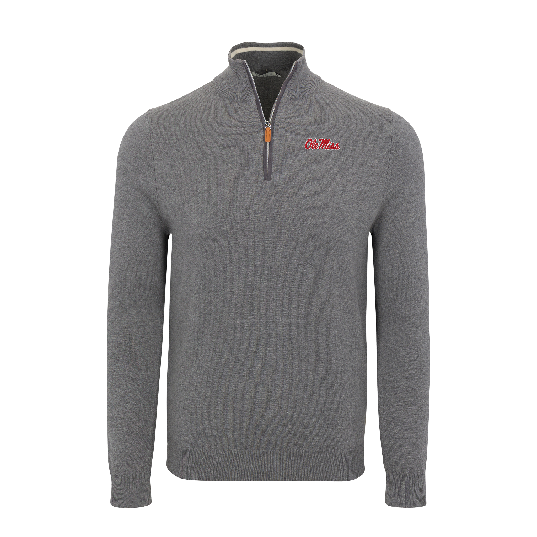 Ole Miss Grey with Grey Trim Luxury Touch Cotton and Cashmere Quarter Zip Sweater
